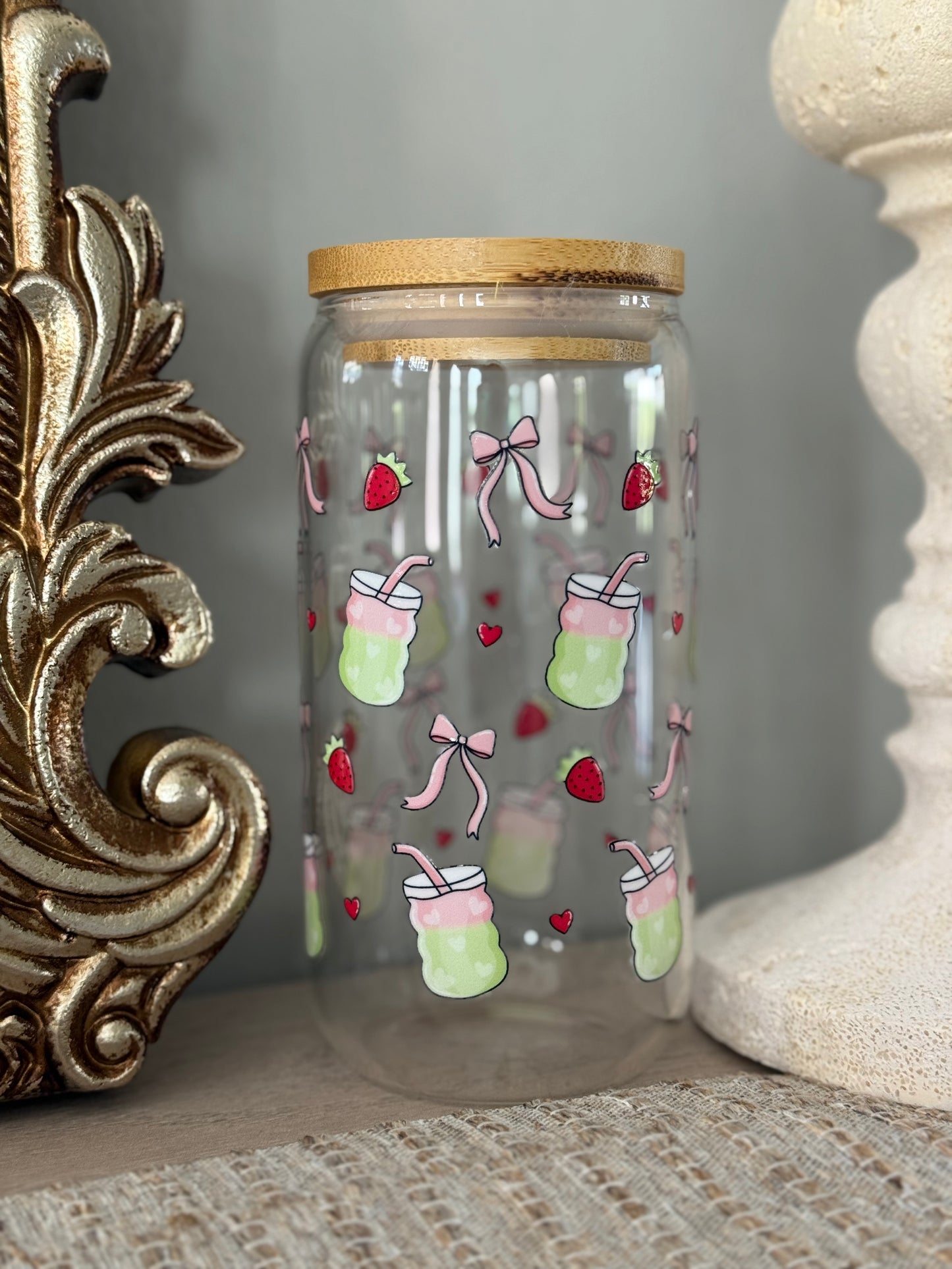 Strawberry Matcha 16oz Glass Cup