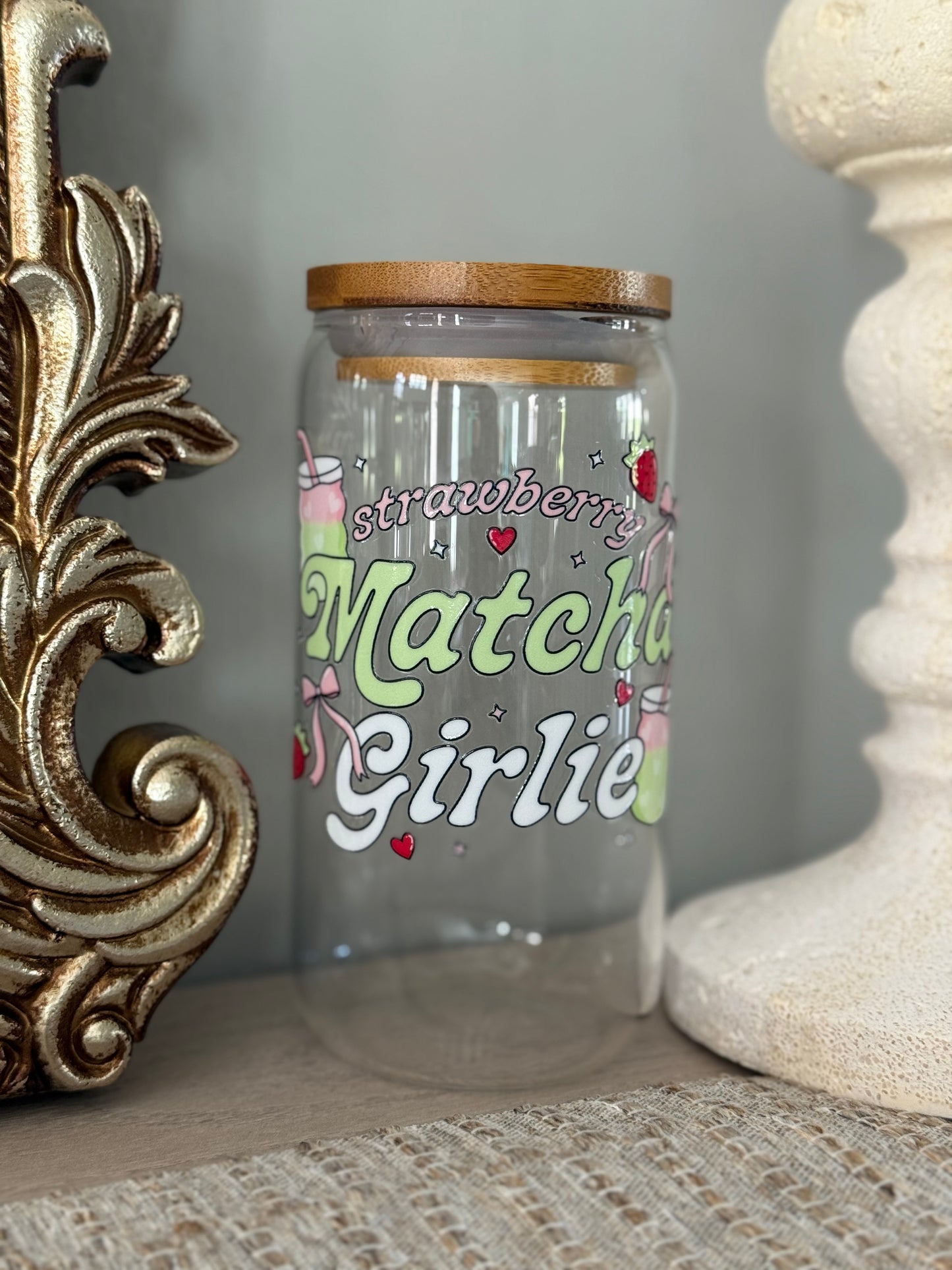 Strawberry Matcha Girlie 16oz Glass Cup