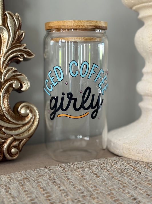 Iced Coffee Girly 16oz Glass Cup