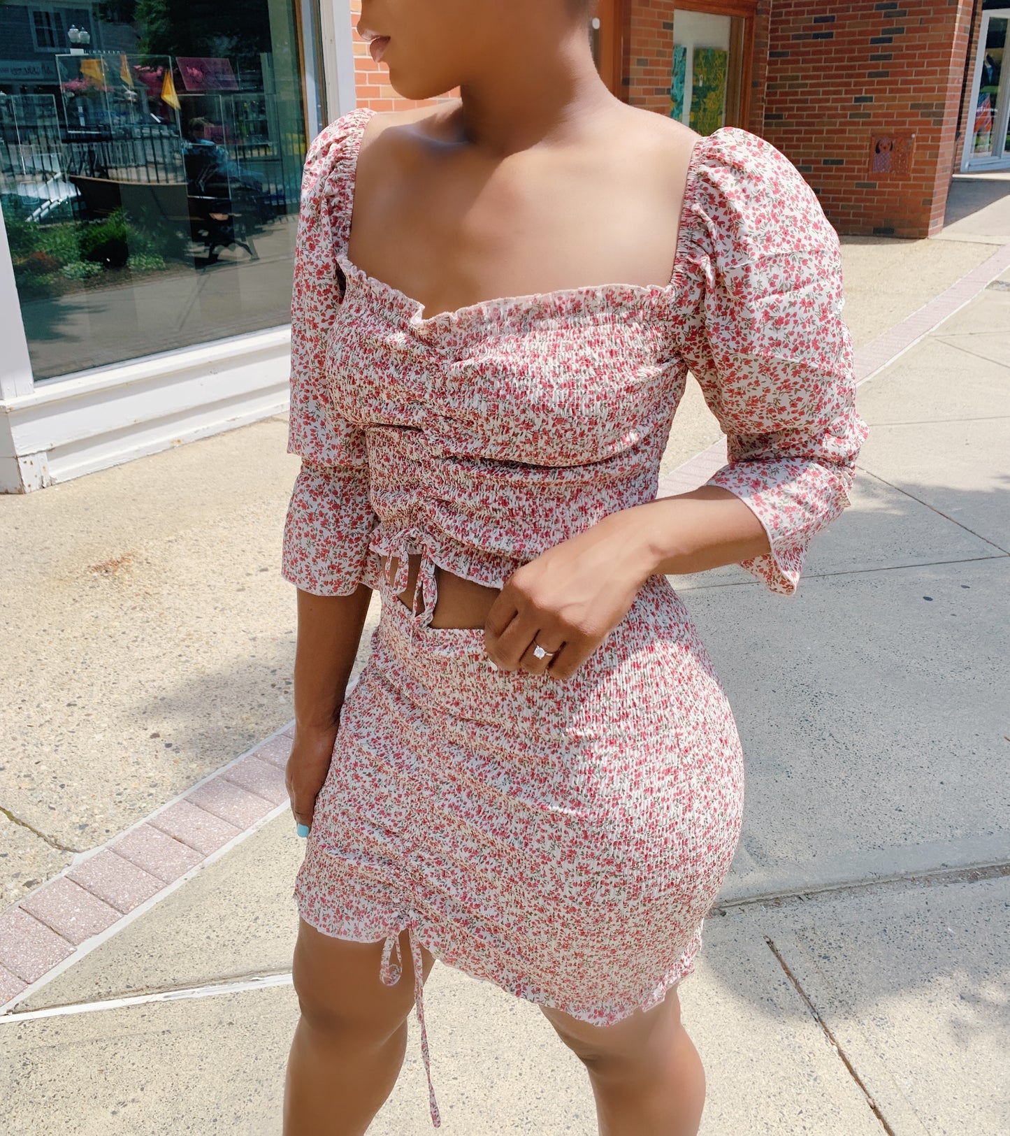 Summer Blossom Ruched Two-Piece Set