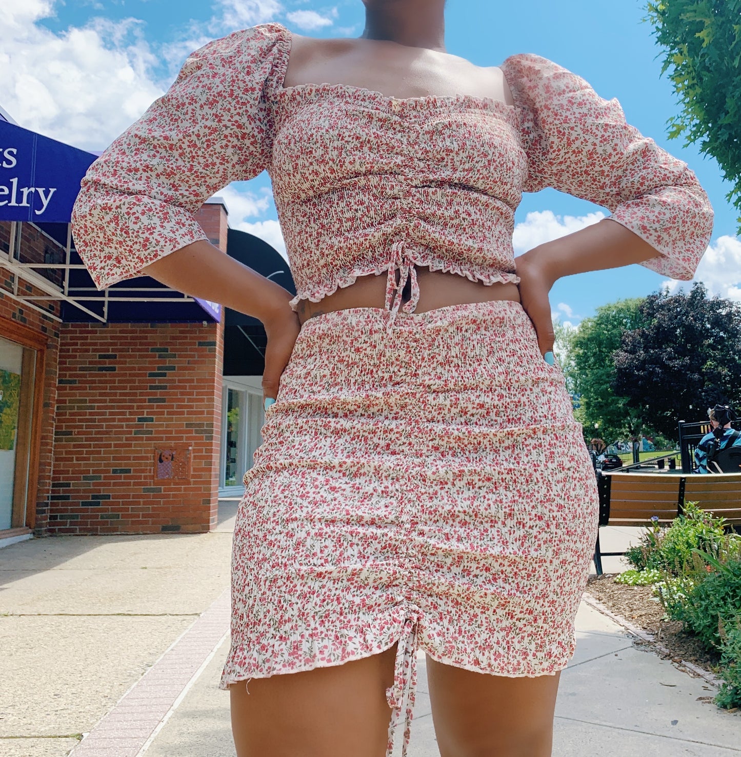 Summer Blossom Ruched Two-Piece Set